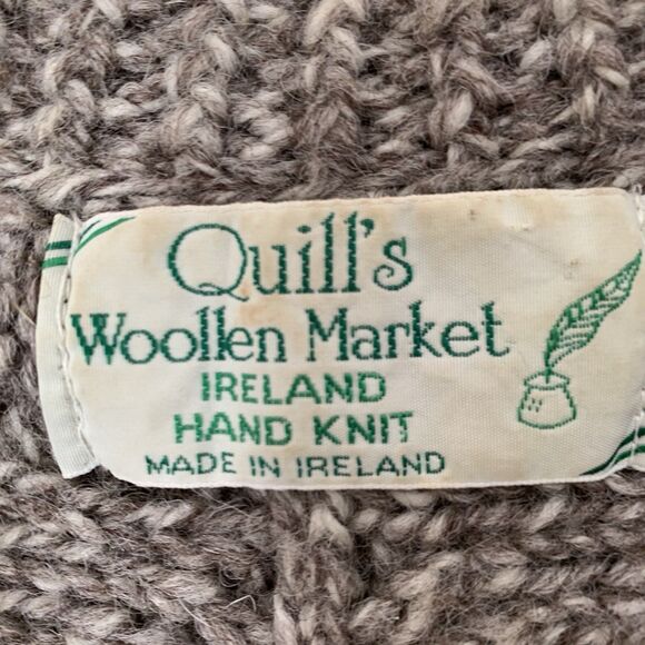 VTG Quill's Sweater Cardigan XL* Gray Wool Open Chunky Fisherman Grandpa Ireland - Picture 3 of 9